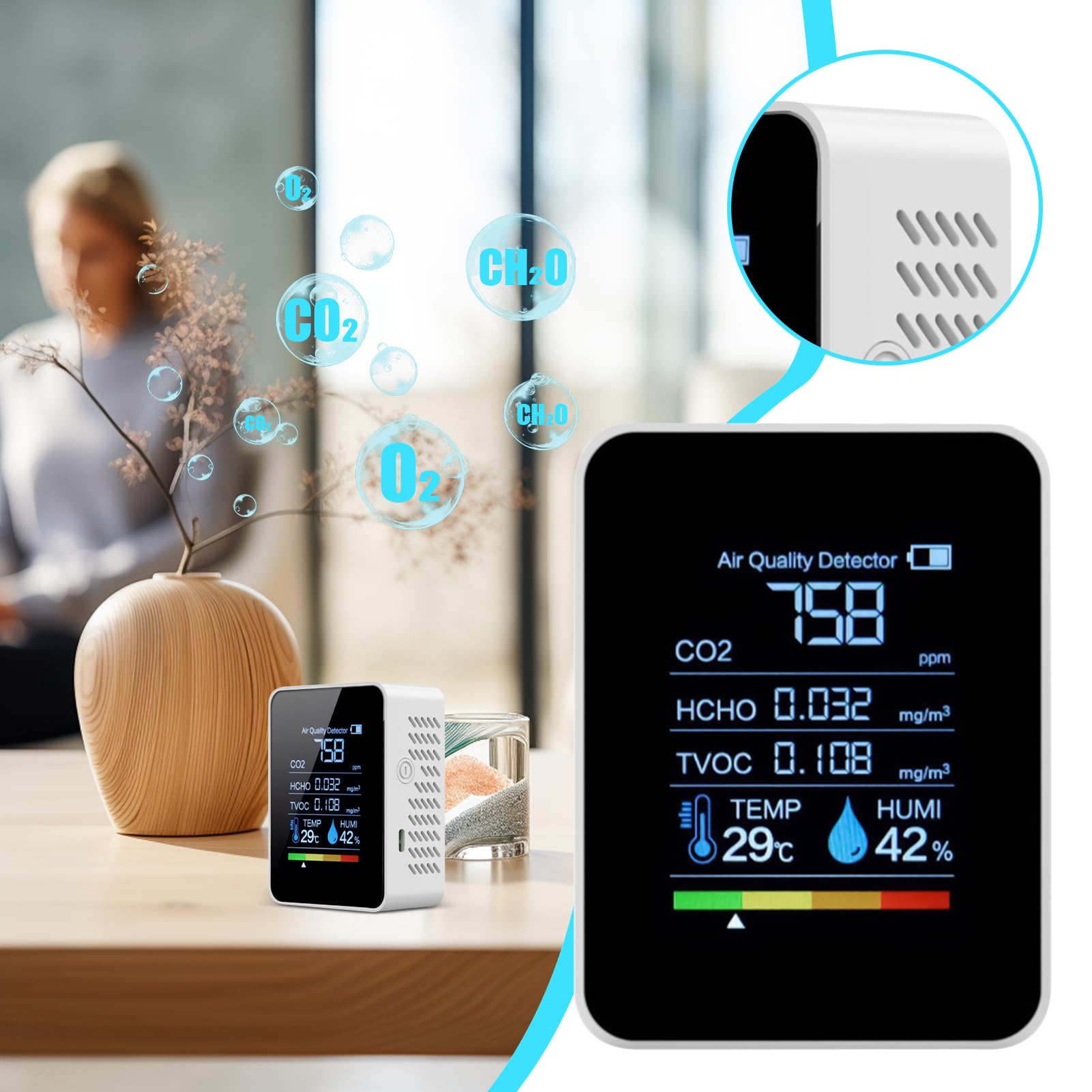Generico de la qualité de l'air intérieur | Mesure de la qualité de l'air - Affichage clair et précis portable pour la détection de la chambre à coucher
