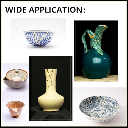 Miniatura 6 de iienjoy Kit de reparación Kintsugi, Kit Kintsugi seguro para alimentos de 4 colores repara cerámicas rotas, jade, vidrio, cerámica significativa,