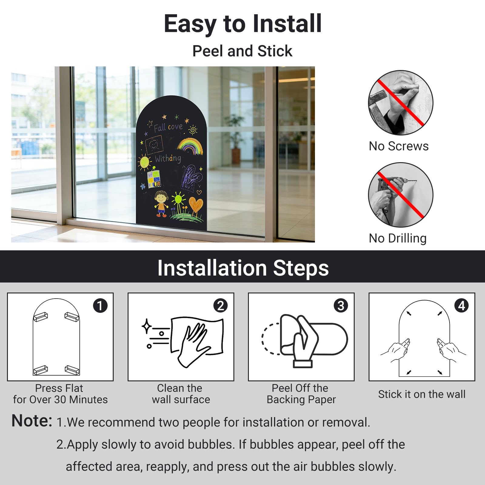 Pizarra Magnética Adhesiva de Pared Diseño Arco 80 x 40 cm – Pizarra Negra Borrable en Seco con Superficie Magnética, Incluye Tizas, Imanes y Paño – Hogar, Escuela y Oficina (Negro)