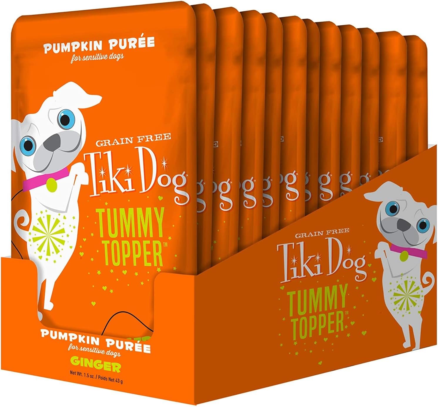 Tiki Dog Grain-Free Pumpkin Purée with Ginger for Sensitive Stomachs 1.5oz Pouches (12-Pack)