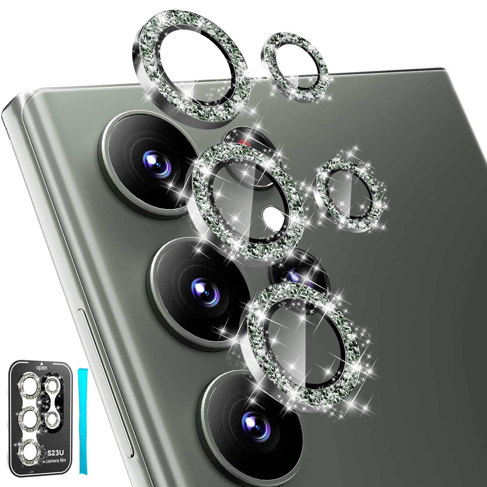 [3+2Pcs] CloudValley for Samsung Galaxy S23 Ultra Camera Lens Protector, 9H Tempered Glass + Aluminum Alloy Metal Individual Lens Screen Ring for S23