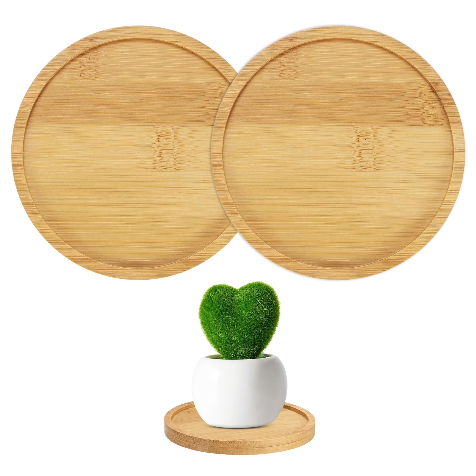 M METERXITY 2-Pack Bamboo Plant Saucer, 3.94 Inch / 10cm ID Round Flower Pot Plant Saucers for Indoor/Outdoor/Succulent, Wood Drip Tray [4.33 Inch/11cm OD]
