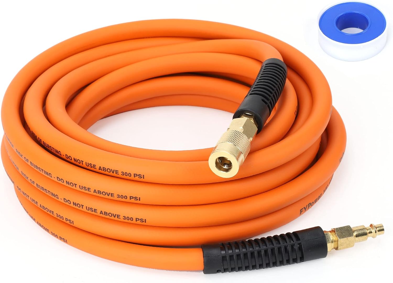 Hybrid Air Compressor Hose 3/8 in x 25 ft, Heavy Duty, Lightweight, Flexible and Kink Resistant Compressor Hose with 1/4" Industrial Brass Fittings, Orange