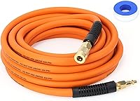 Vista 7 de Manguera de látigo para compresor de aire de 3/8 pulgadas x 6 pies con entrada en manguera híbrida con accesorios, flexible y resistente a