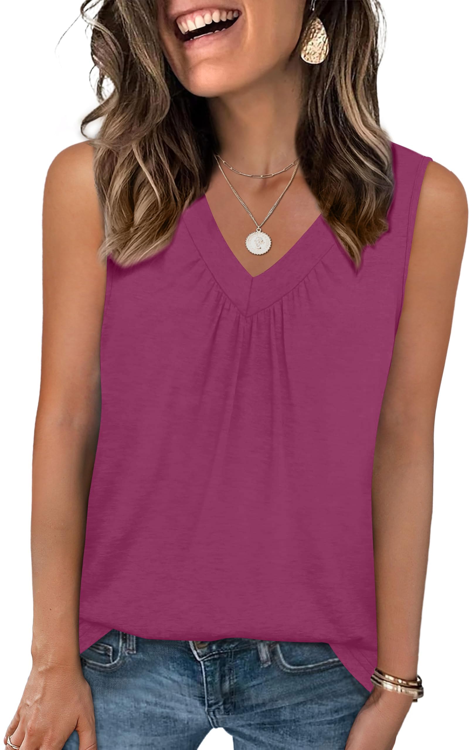 Haslike Damen-Sommer-Weste, Tank-Top, lockere Passform, V-Ausschnitt, ärmelloses T-Shirt