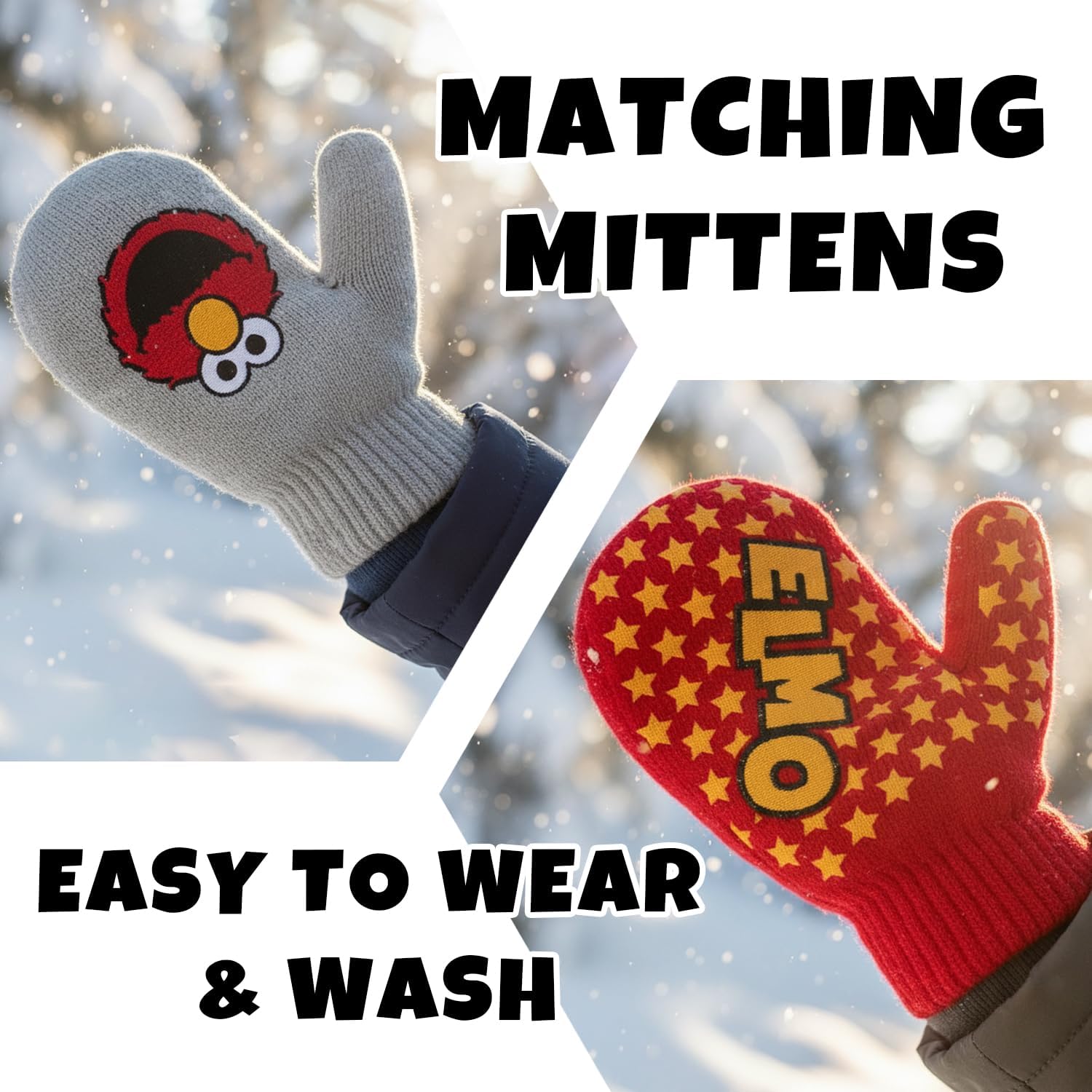 Sesame Street Elmo Hat and 2 Pair Mittens Cold Weather Set (2-4), Size Age 2-4, Elmo Reversible Hat