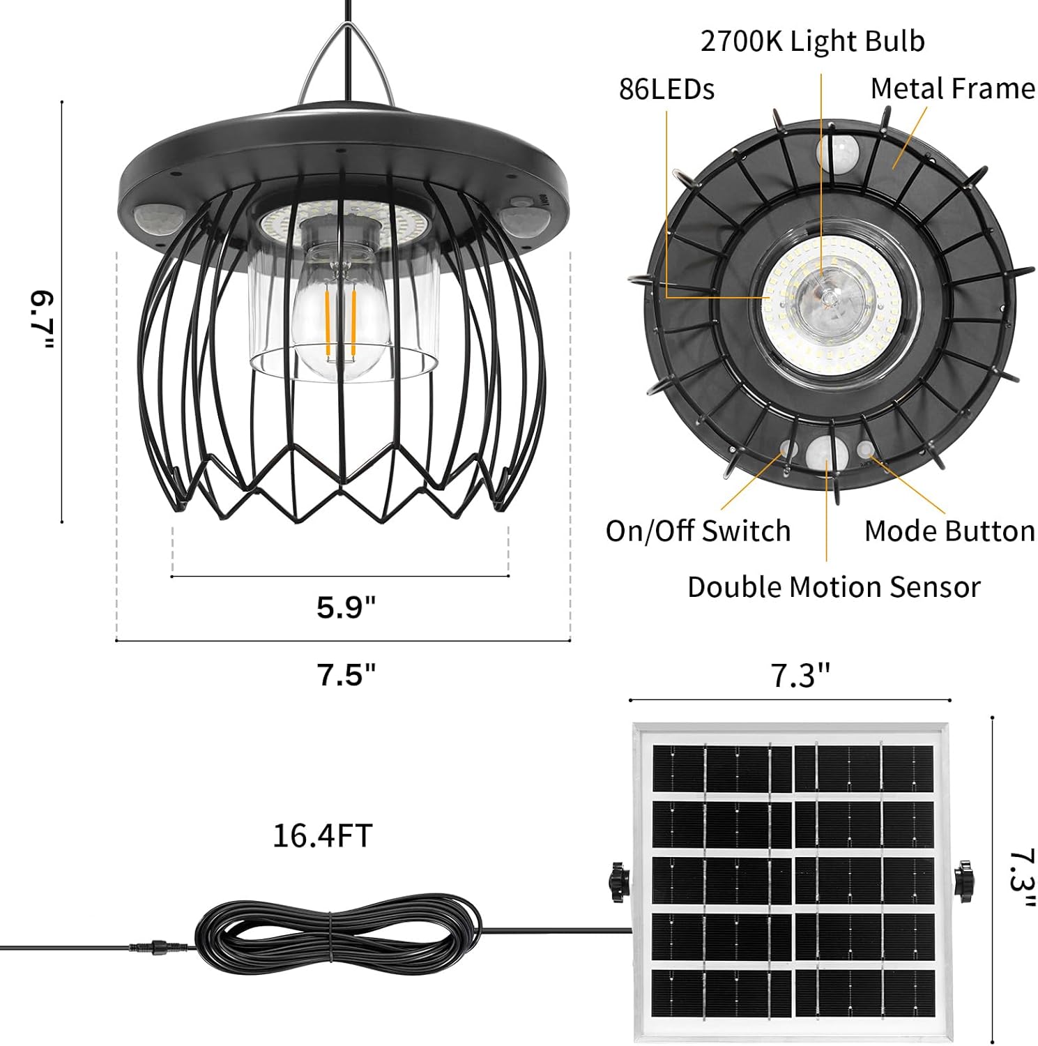 AEQ Solar Shed Light Outdoor, Gazebo Lights Solar Lights Work Day/Night for Porch Barn Chicken Coop Indoor with Remote, Double Motion Sensor, 16.5ft Cord, Dimmable Warm/Cool White