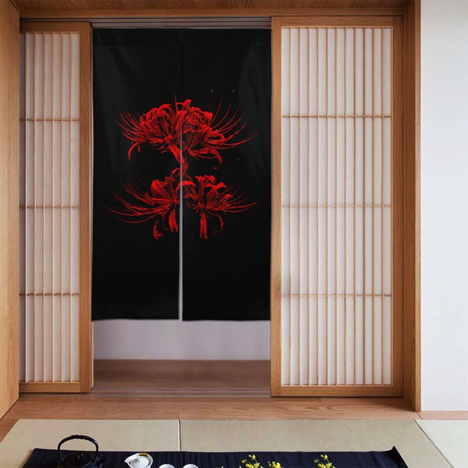 Amazon｜のれん 彼岸花 花柄 遮光 ドアーカーテン 間仕切り