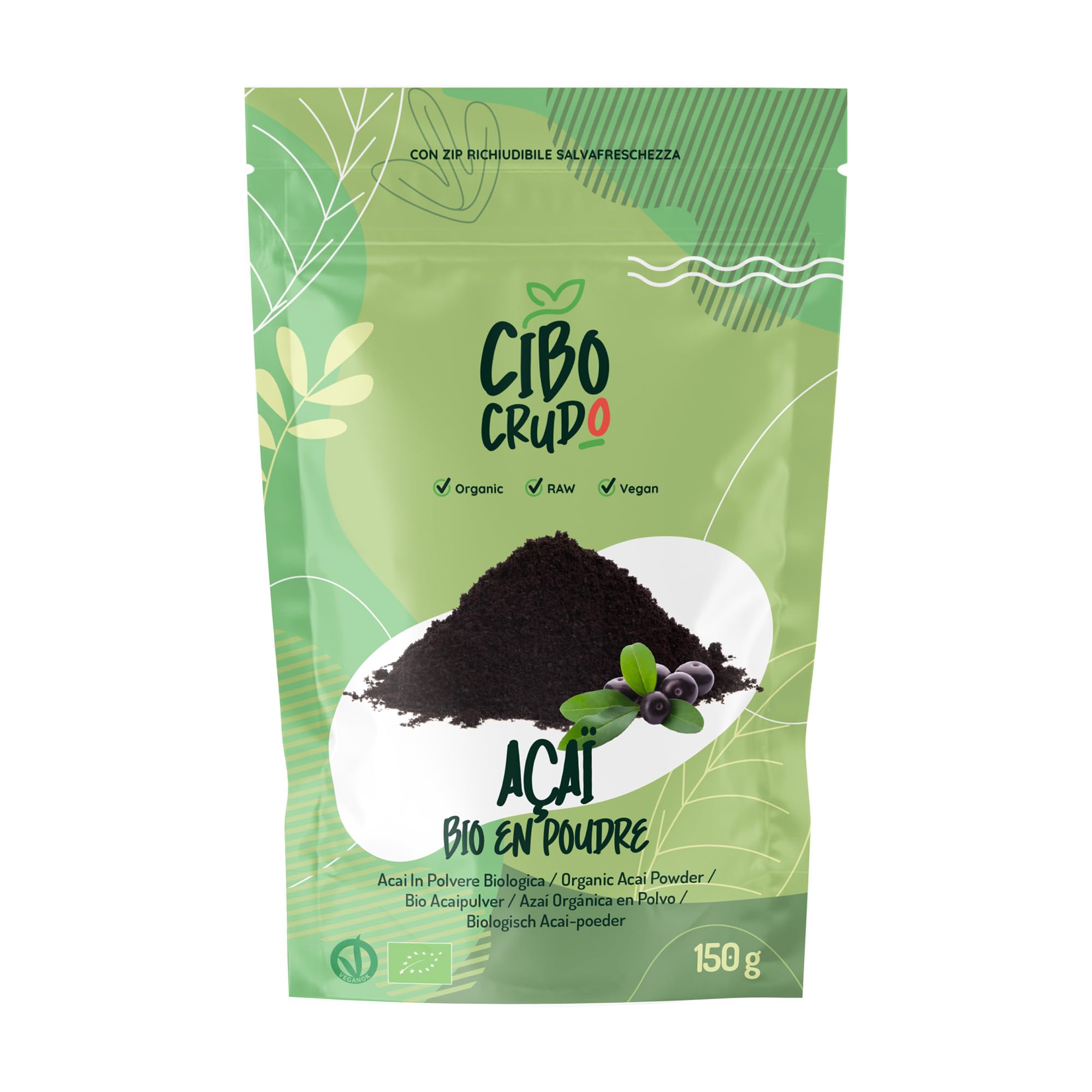 Acai Poudre Bio - 150g. Poudre d'Acai Congelé Naturelle Pure et Vegan du Brésil pour Smoothies et Acai Bowl. Organic Acai Berry Powder.