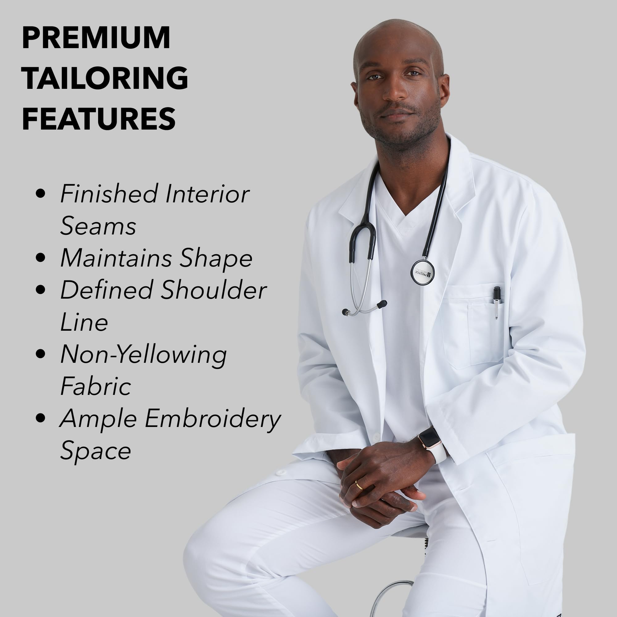 Barco Labcoat de 5 bolsillos 37" para hombre - Blanco - 50 cm