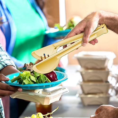 Miniatura 4 de LIANYU Juego de 9 utensilios grandes dorados para servir, 9.8 pulgadas, acero inoxidable, para bufé, banquete, catering, cucharas de servir, juego