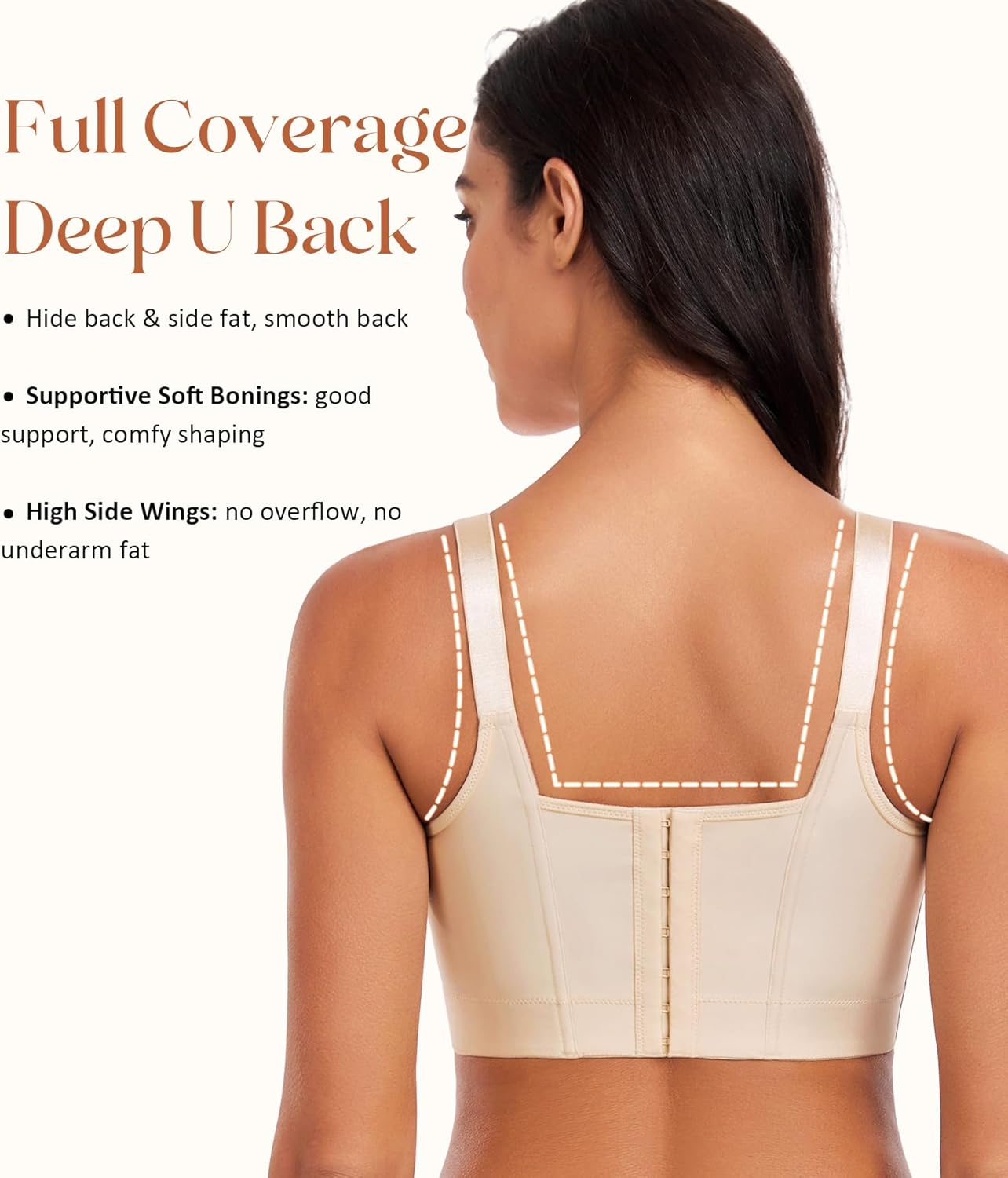 Lemorosy Push Up Bra Full Back Coverage Back Fat Smoothing Underwire Supportive T Shirt Bras for Women - Image 2