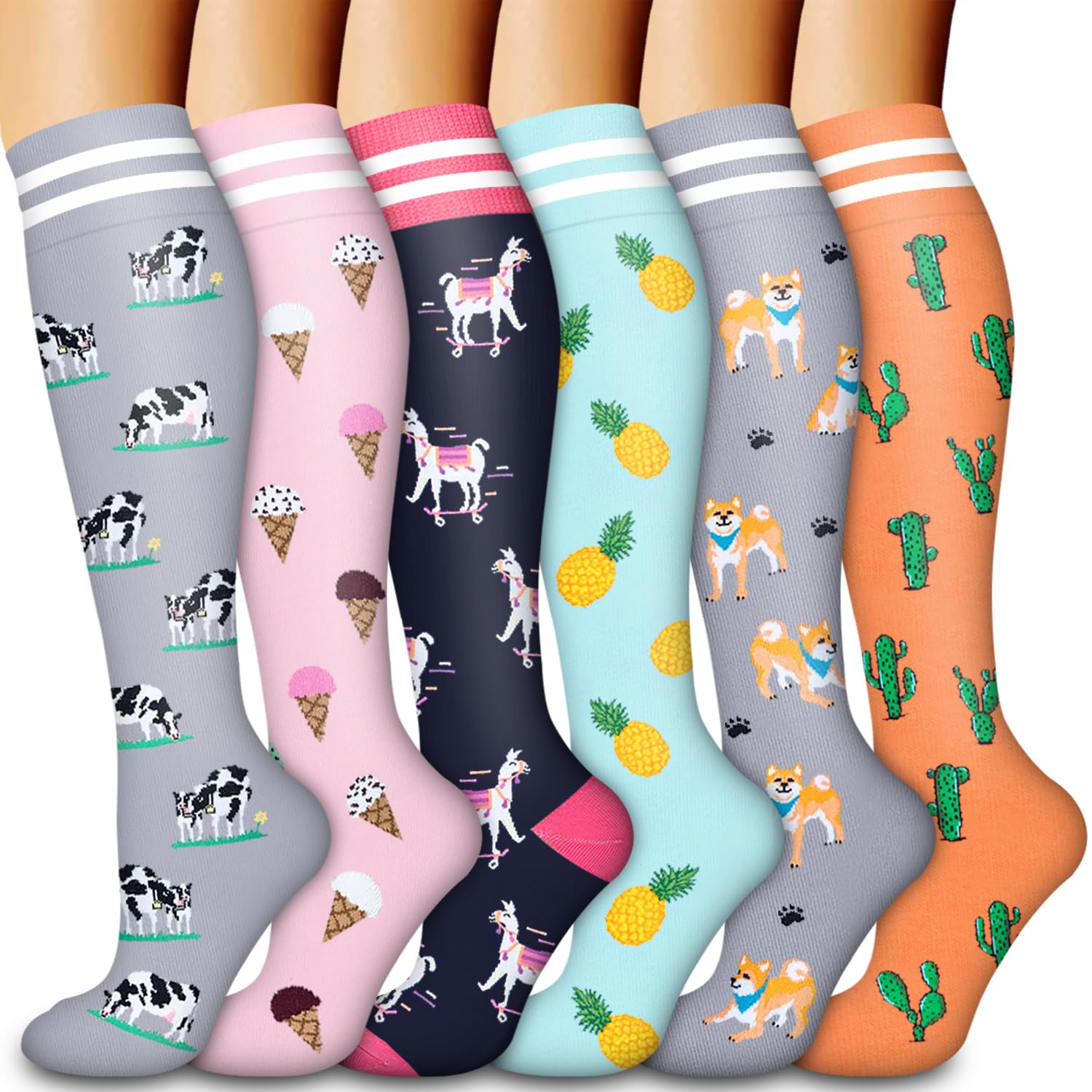 Laite Hebe Compression Socks for Women & Men Circulation(6 pairs)-Graduated Supports Socks for Running, Athletic Sports