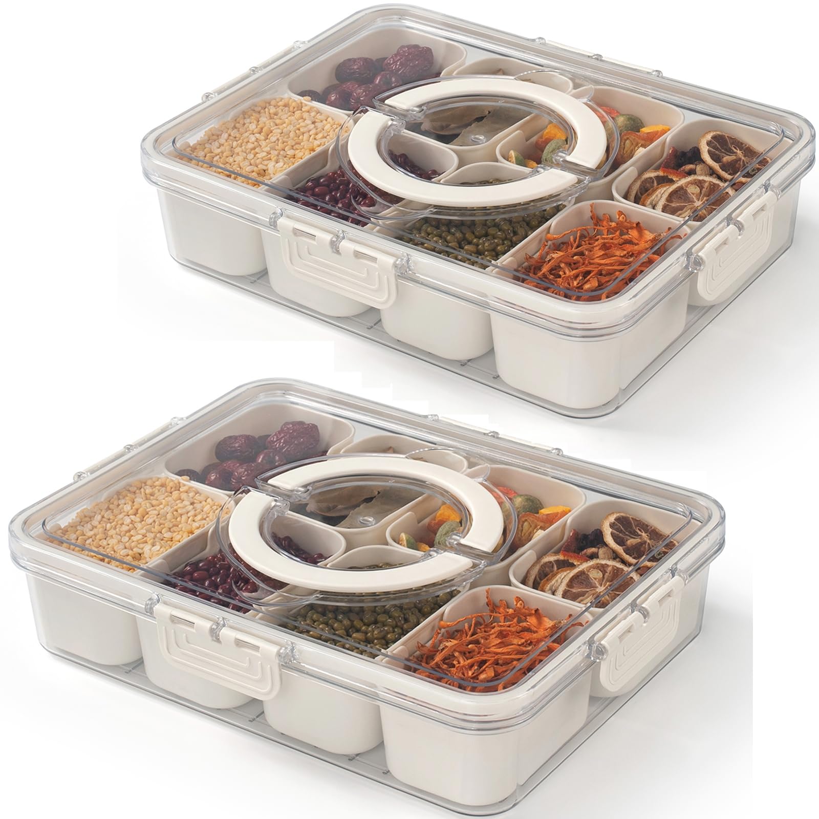 CESTATIVO Vassoio per Snack Con Coperchio e Maniglie, Contenitore per Frutta, Caramelle, Noci, Cookie, Dessert, Verdure (2 Pezzi - 8 Scomparti)