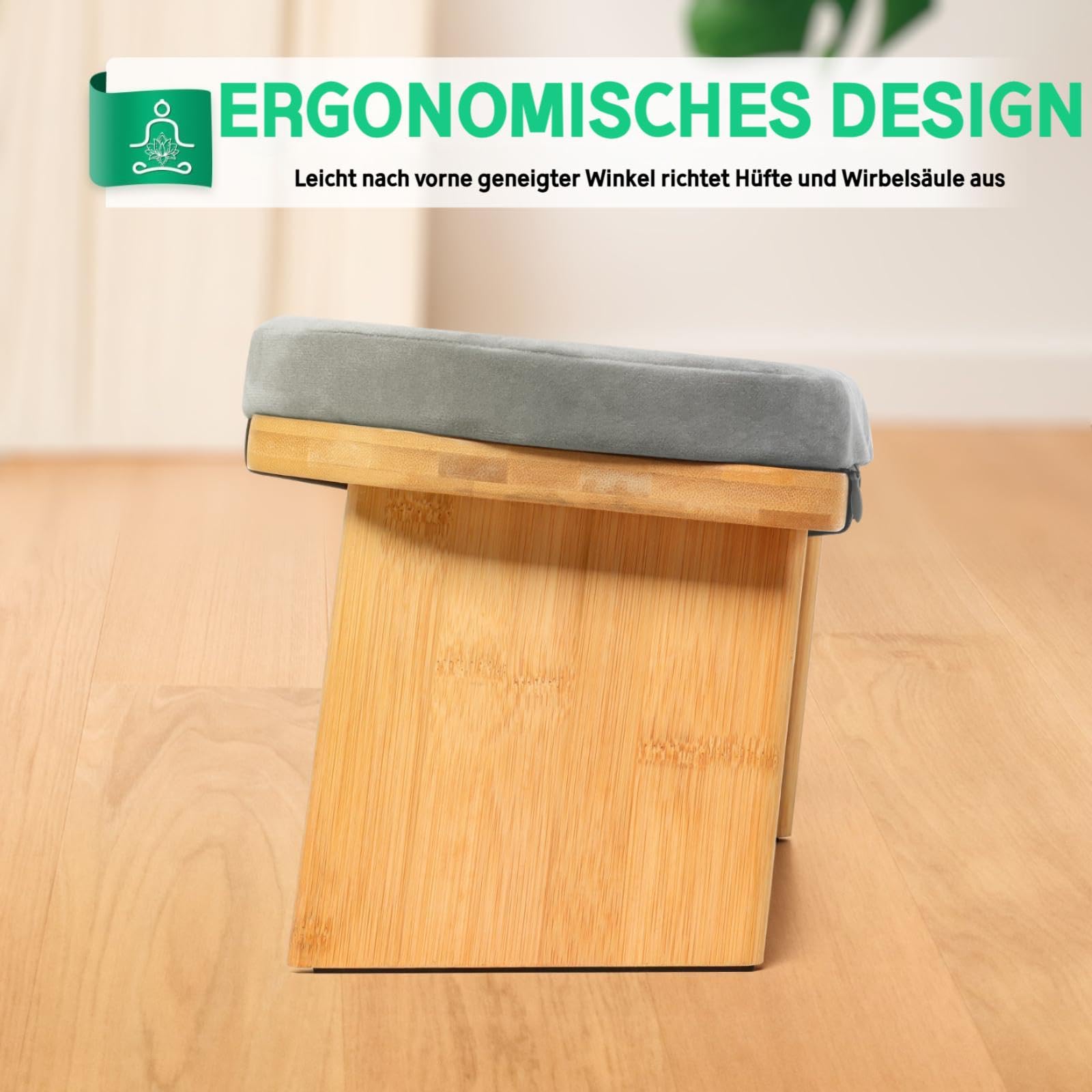 Hihealer Meditationsbank – Klappbare Ergonomische Bambus-Meditationsbank mit Bequemem Kissen, zum Knien oder Sitzen, Ideal für Meditation und Gebet, Einzigartige Frauen