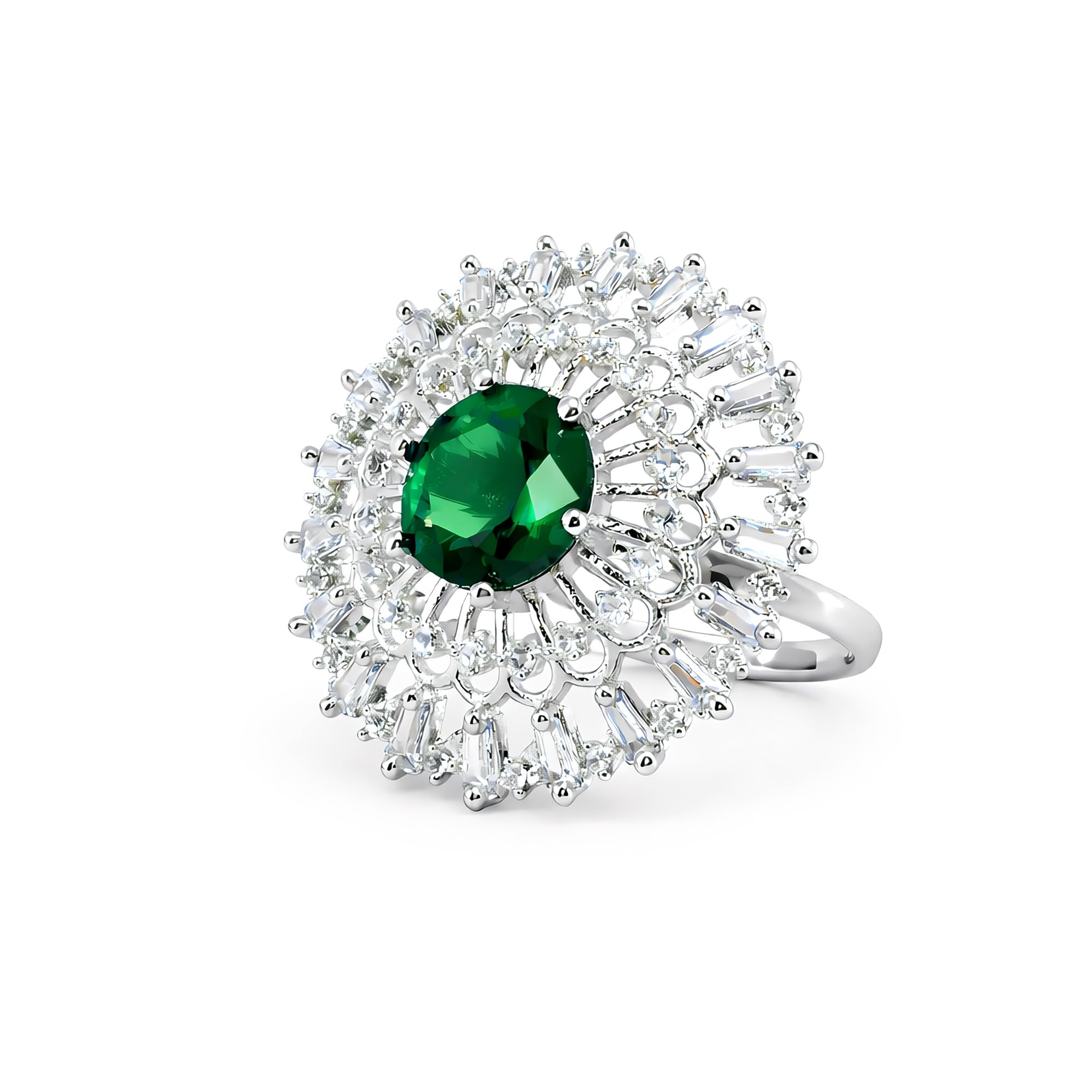 Finger Rings for Women Stylish Green American Diamond Crystal Studded Rhodium Plated Adjustable Rings for Women and Girls Gift for Wife-image-30