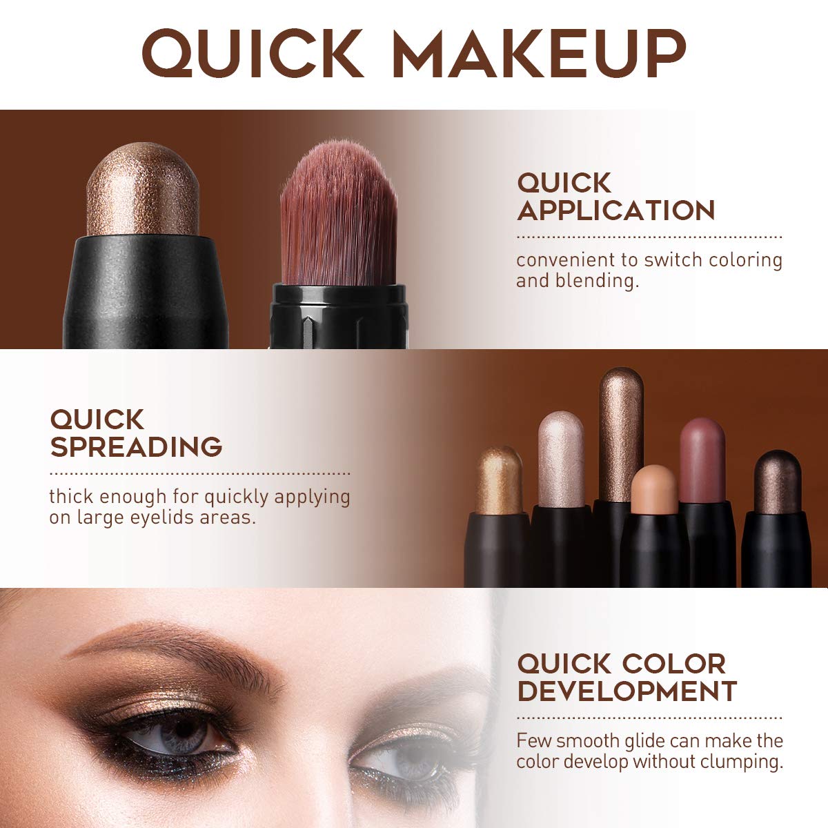 LUXAZA 6 PCS Brown and Neutral Metallic Eyeshadow Stick,Soft & Smooth Cream Shimmer Eyeshadow Pencil Crayon,Pro Long Lasting & Waterproof Eyeshadow Stick Set : Beauty & Personal Care