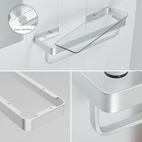 Miniatura 6 de Bathroom Shelf Glass Bathroom Shelves Wall Mounted Rectangular Floating Shelves for Wall Decor Bathroom Organizer Matte Silver Set