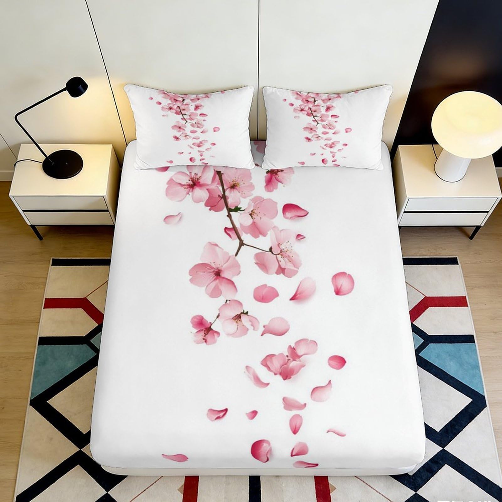 Jqzkxnhpbr Style-8 3D Printed Pink Cherry Blossom Fitted Sheet Microfiber Soft Anti-Slip Floral Bed Cover For Bedroom Guest Room Decor 90X200x25cm