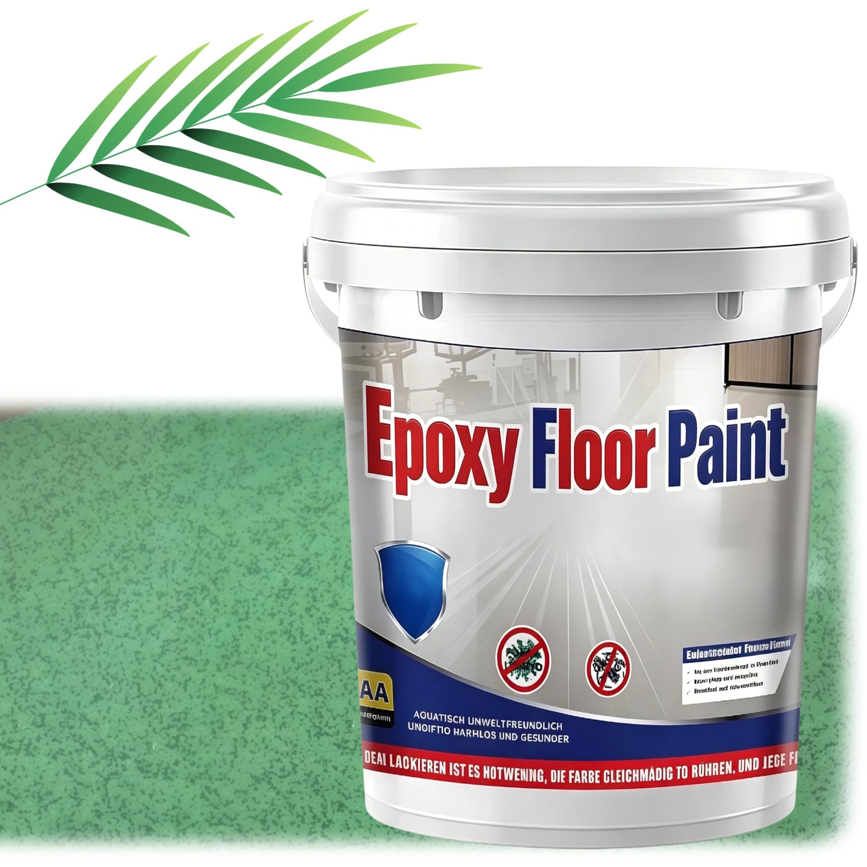 Jelaqmot Epoxy Colored Sand Floor Paint for Concrete, Garage, Basement & Outdoor, Self-Leveling Marble Effect, Waterproof Non-Slip (Green)