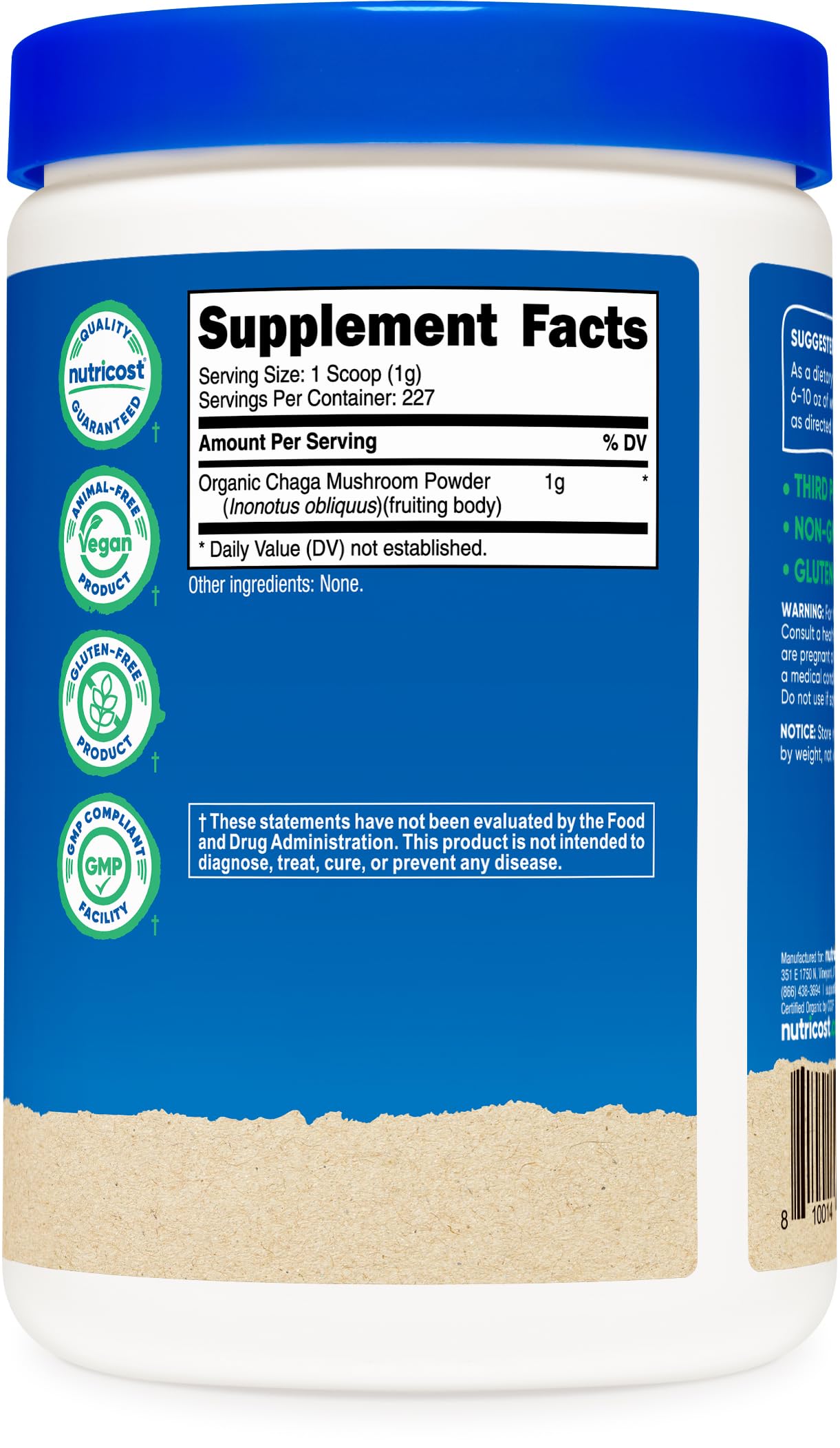 Nutricost 100% Organic Chaga Mushroom Powder 8oz (227 Servings) Non-GMO — Amazon image 5