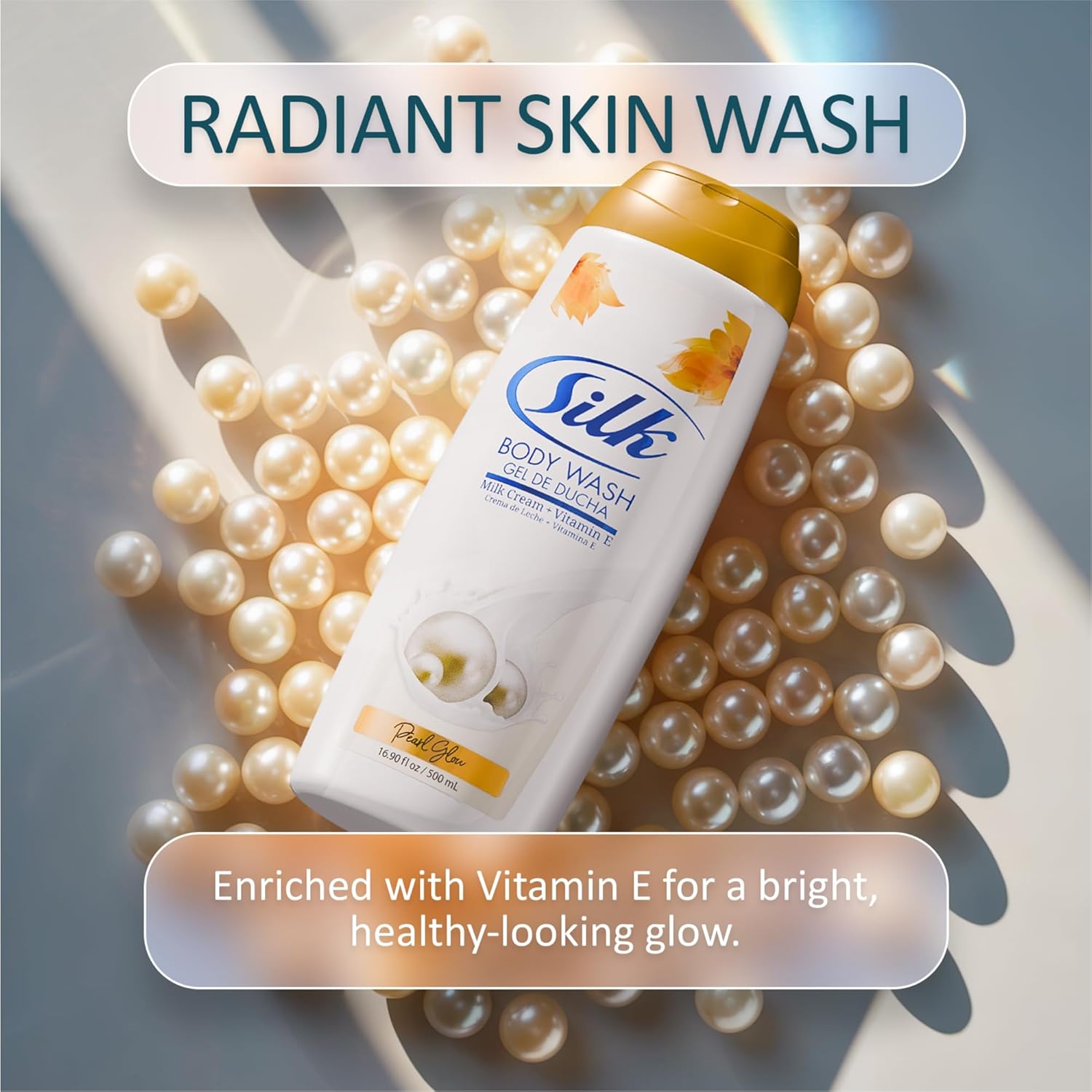SILK Moisturizing Body Wash for Woman & Man - Daily Hydrating Shower Gel and Foaming Cleanser with Vitamin E and Glycerin, Rich Lather for Dry Skin Care, Pearl Glow Scent, 16.9 Fl Oz (Pack of 6)