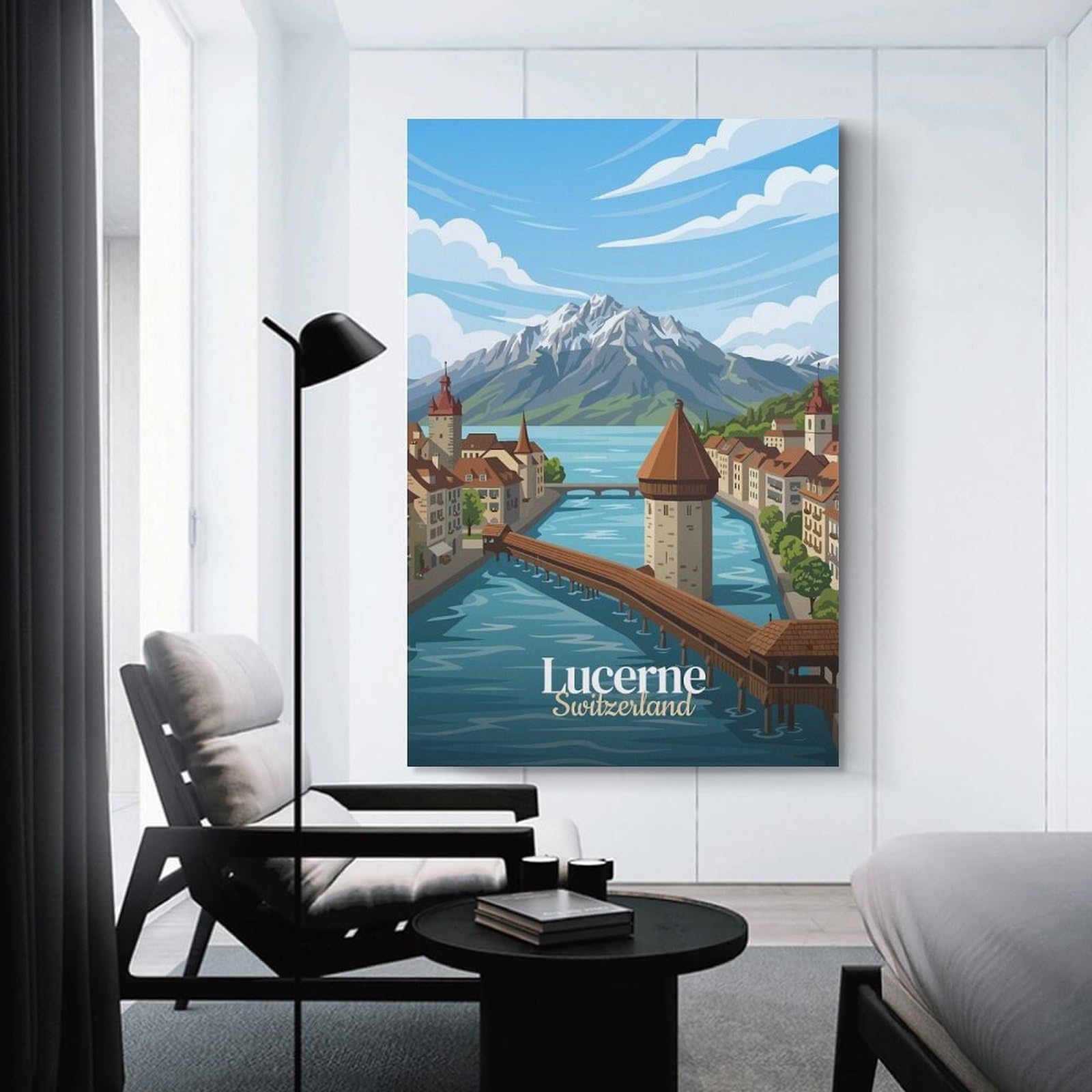 Junmoney Lucerne, Switzerland Travel Home Decor Wall Art, 12x18inch(30x45cm), for Apartment Walls, Studios Or Work Areas, Wall Decor with Flexible Room Appeal