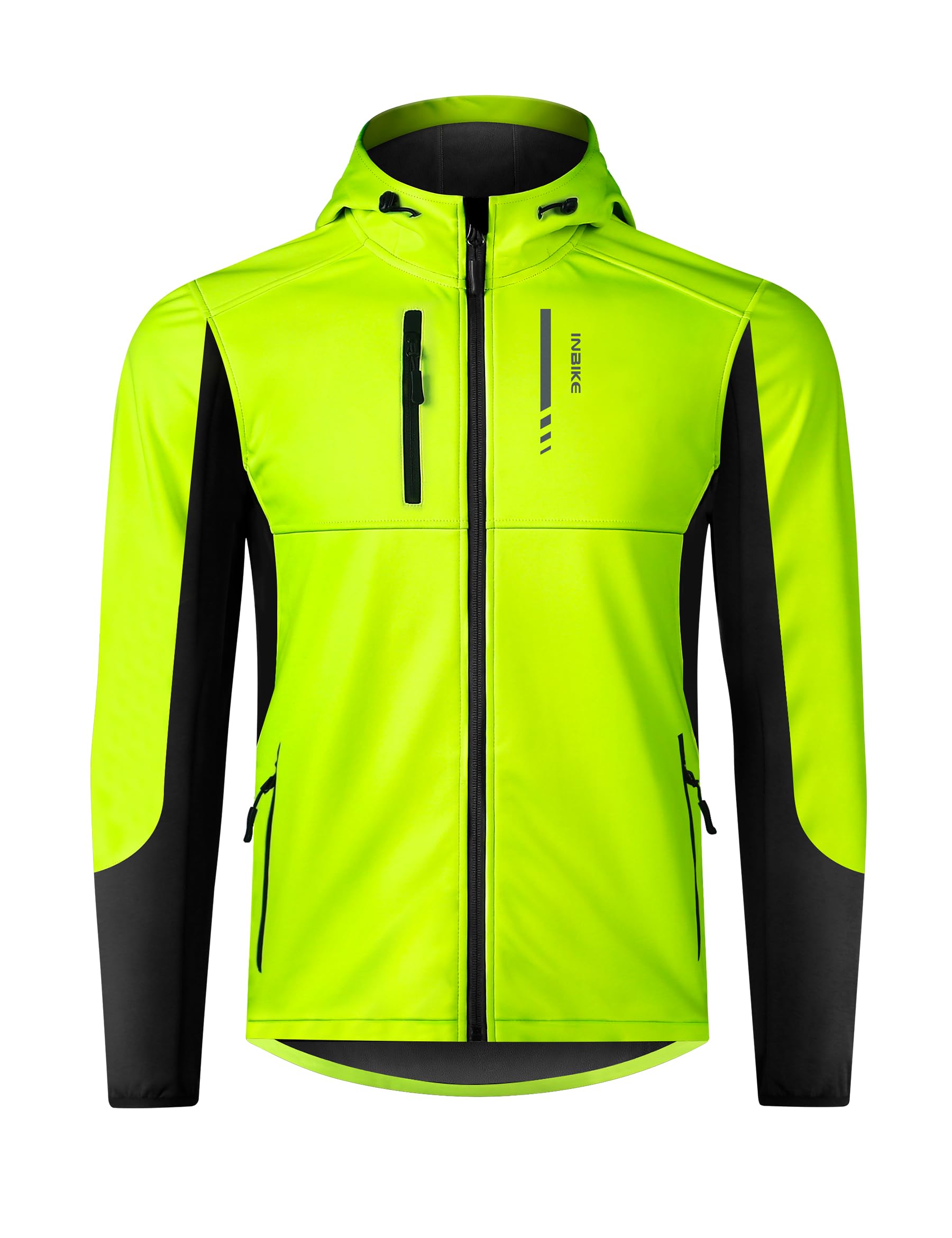 INBIKE Veste de Cyclisme d'Hiver Homme pour VTT Randonnée et Course Coupe-Vent Chaude Doublée En Polaire Avec Capuche À Visière Ajustable HC308