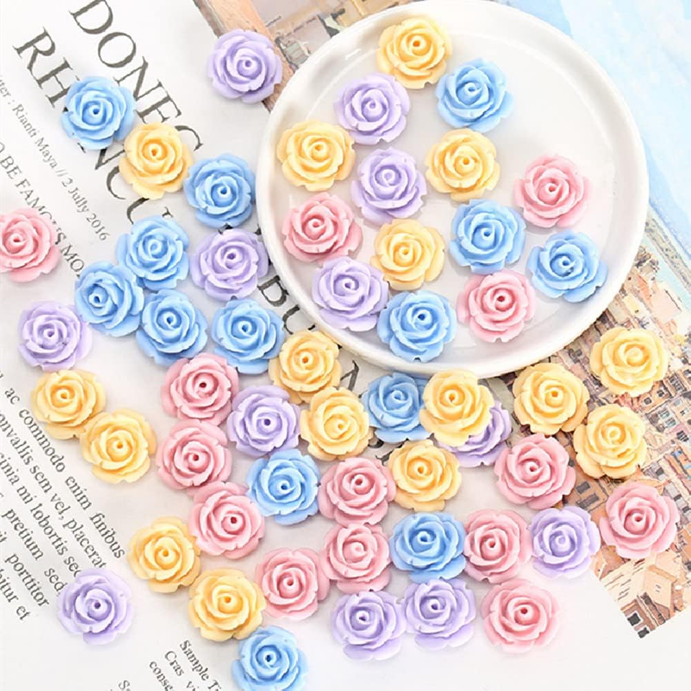 MSCFTFB 100 Pieces Camellia Flower Plastic Charms Macaron Rose Resin Cabochons Flatback Beads for Beading Jewelry Making Slime DIY Ornaments Supplies (Assorted 4 Colors) - Image 5