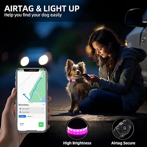 Miniatura 5 de Collar de perro LED AirTag - Collares de perro con luz más brillante - Soporte impermeable IP67 para collar de perro - 1,600 pies de alta