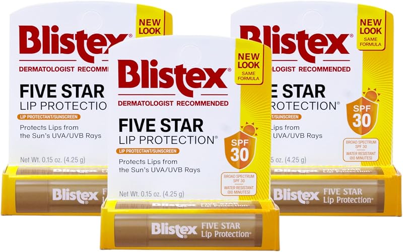 Bálsamo labial Blistex Five Star Lip Protection FPS 30, pacote com 3