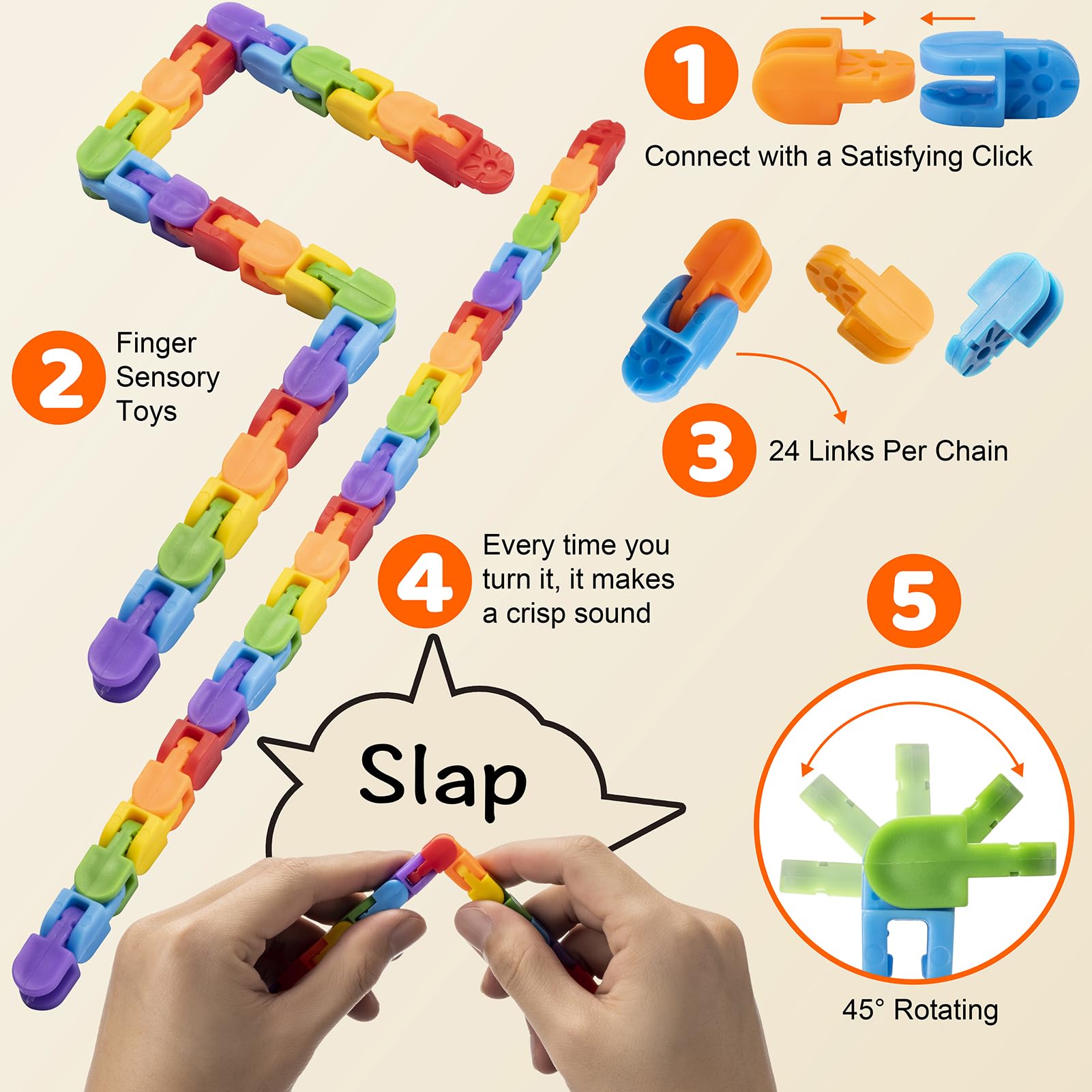 Aubrogo 30pcs Rainbow Party Favors , Bulk Wacky Track Fidgets Toys Snap and Click ,Goodie Bag ,Prizes,Back to School Birthday Students Classroom Fidgets Stocking Stuffers Gift for Kid Teen