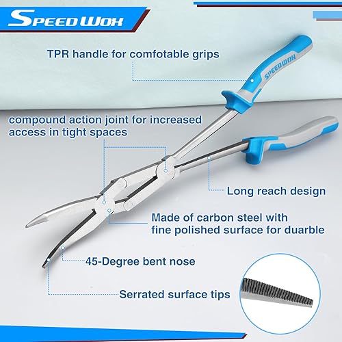 Miniatura 2 de SPEEDWOX Alicates de doble pivote de 13 pulgadas, alicates de punta larga doblados de doble material, alicates de punta larga doblados de doble