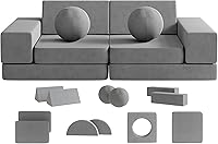 Vista 16 de 12 sofás modulares de juego para niños con 2 bolas y túnel, sofás de juego para niños pequeños para sala de juegos, sofás modulares para juego