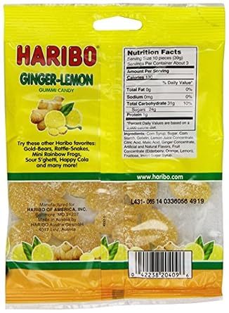 HARIBO Ginger Lemon Tangy Gummy Candy, 4 oz. Bag