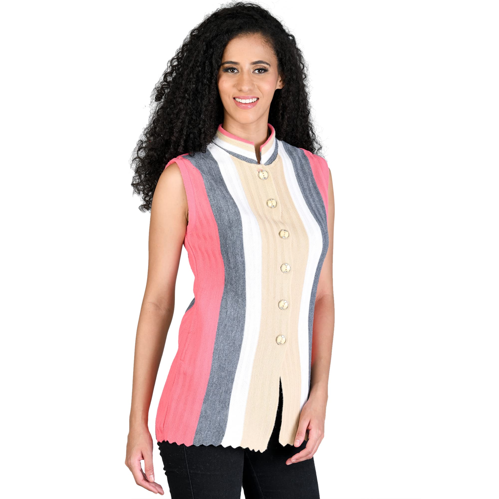 lady willington Women's Woolen Sleeveless Cardigan - Printed Design, Rainbow Fabric, Winter Wear, Pure Wool, Free Size, Fully Warm With Side Pockets-picture-30