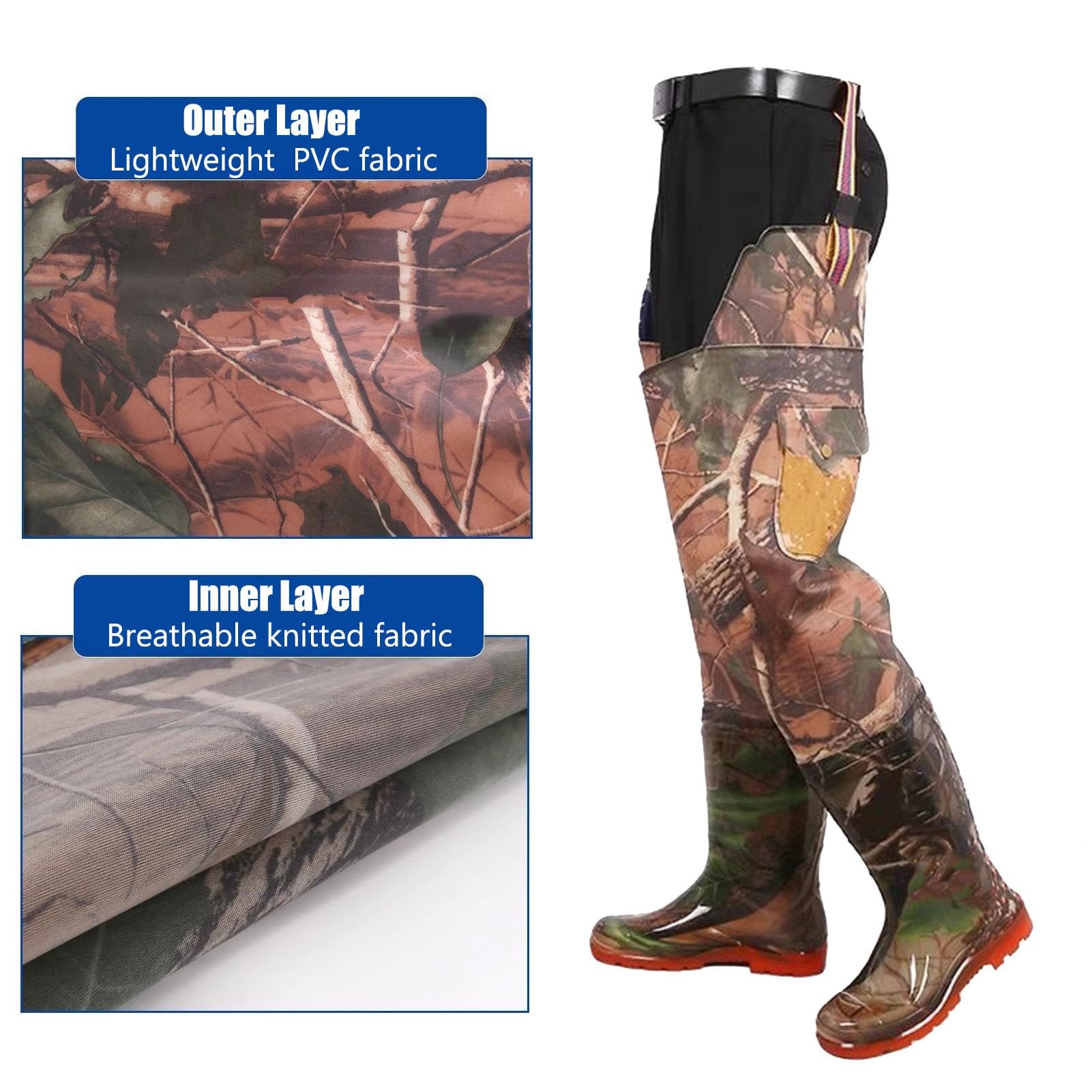 Waders Pesca Stivali da Pesca Impermeabili in PVC, Stivali da Pesca A Mosca da Uomo E da Donna, Stivali da Caccia, Stivali da Pesca Impermeabili da Esterno con Tasca, 32,7 Pollici