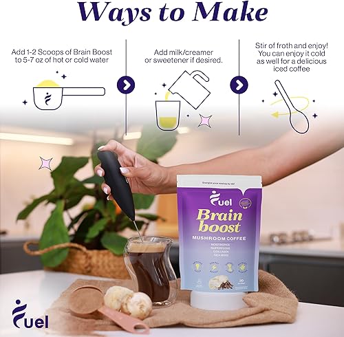 Miniatura 6 de Brain Boost - Nutrición de café de hongos, mezcla orgánica de café de hongos para la salud intestinal, melena de león, chaga y polvo de hongos, café