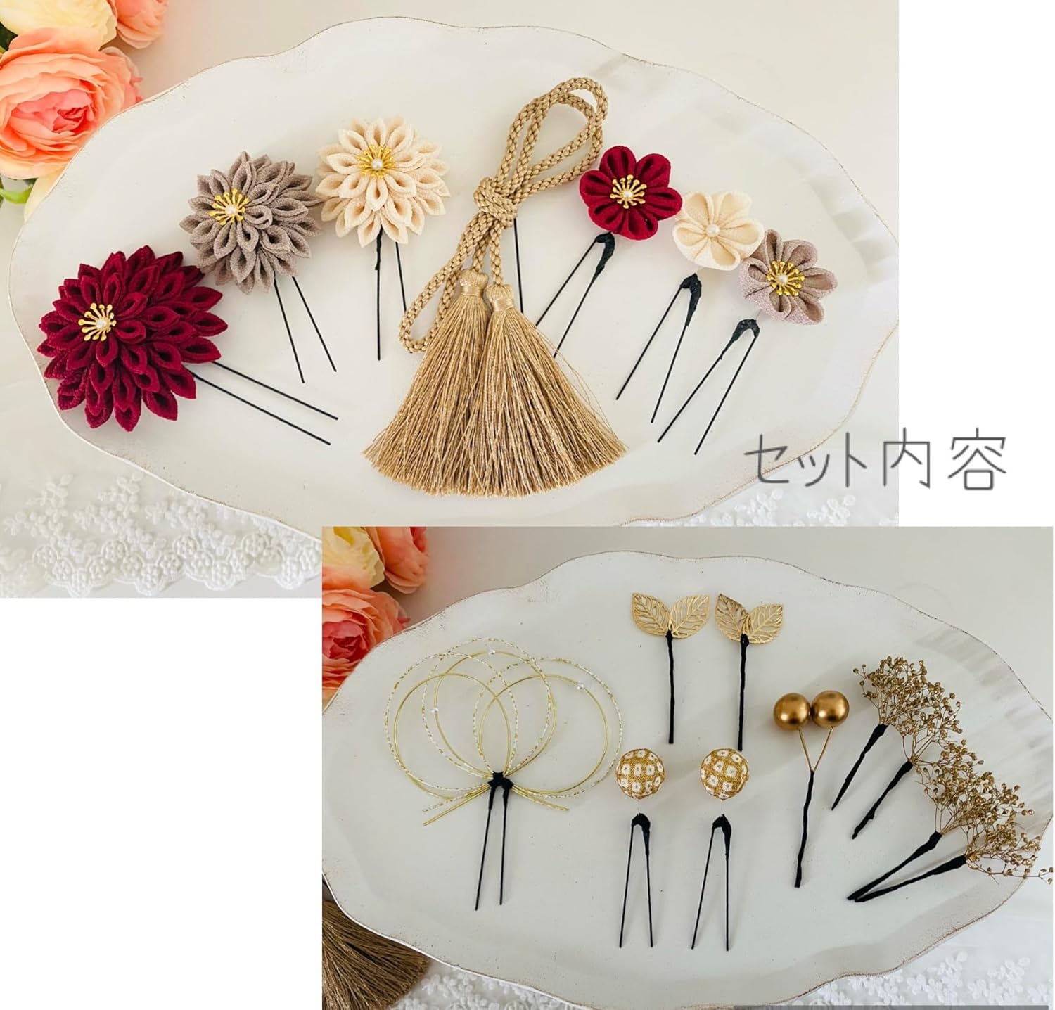 ワインカラー 髪飾り エンジ クレー アイボリー シック 【NODOKA