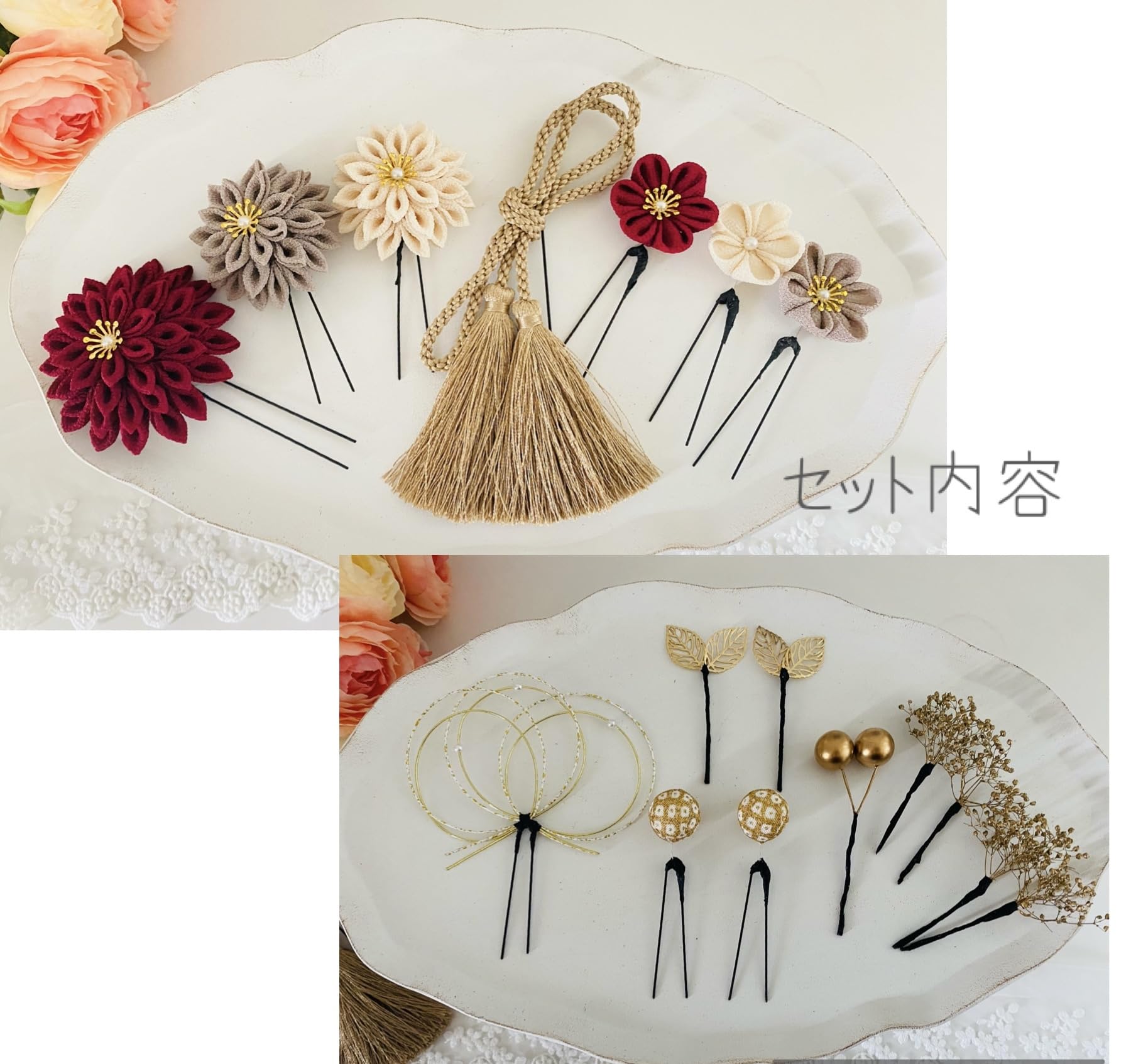 Amazon.co.jp: ワインカラー 髪飾り エンジ クレー アイボリー シック