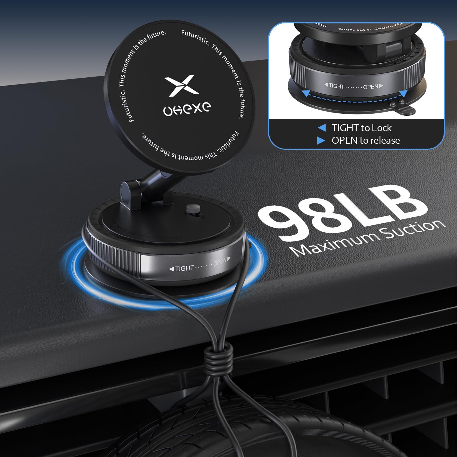 Support Magnétique Voiture UKEXE - Ventouse Ultra-forte, Rotation 360°, Compatible MagSafe IPhone 12-17 Pro Max - 2