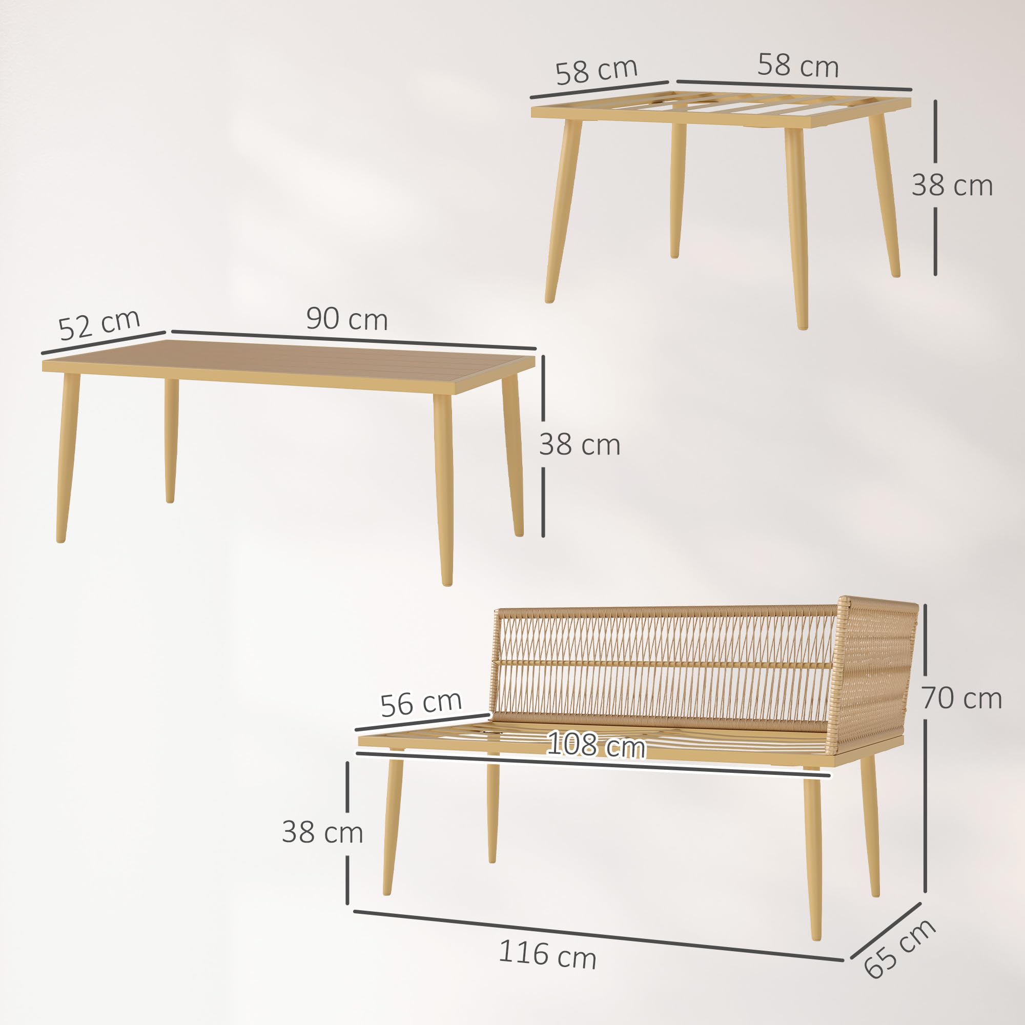 Outsunny Salon de Jardin Extérieur 5 Places Résine Tressée Modulable Crème | Mobilier de Jardin, 2 Canapés, Pouf, Table Basse, Coussins Déhoussables Inclus, pour Balcon Terrasse Véranda