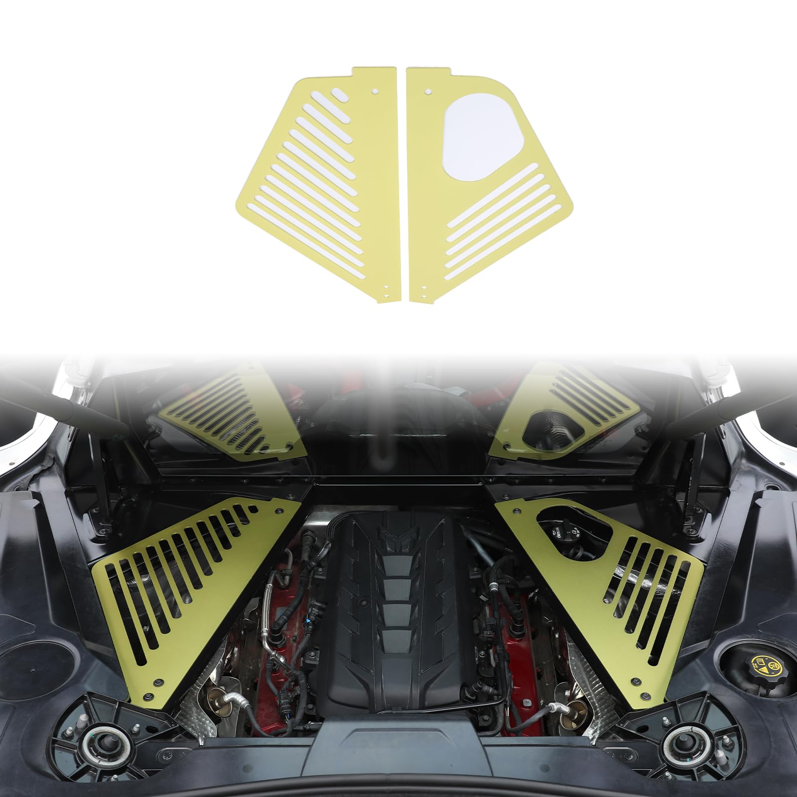 Engine Bay Panel Cover Compatible with Chevrolet Corvette C8 2020-2023, Aluminum Alloy Rear Engine Covers Left Right Engine Case Guards Protector Splash Shield, C8 Accessories (Yellow-obliquehole)