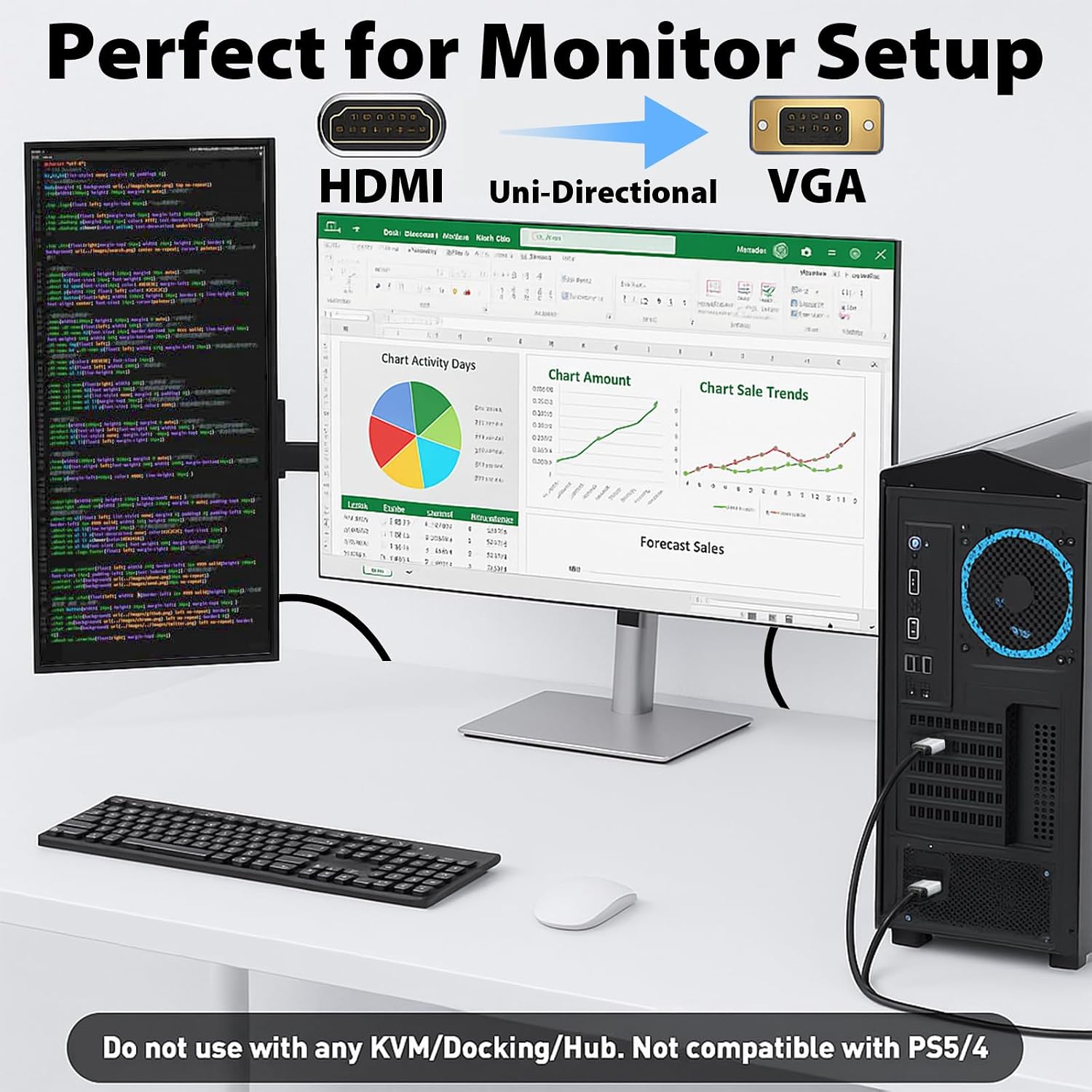 HDMI - VGAケーブル 3フィート、安全なラッチとICチップ付きアダプターコード – 【復旧】 プラグアンドプレイ