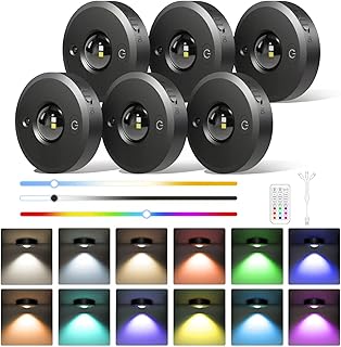 6er Set LED Unterbauleuchte Küche – Akku Puck Spots mit Fernbedienung, RGB & CCT 3000K–6000K, Dimmbar, USB-C Wiederaufladbar Vitrinenbeleuchtung, Magnetische Schrankbeleuchtung mit Timer, Schwarz