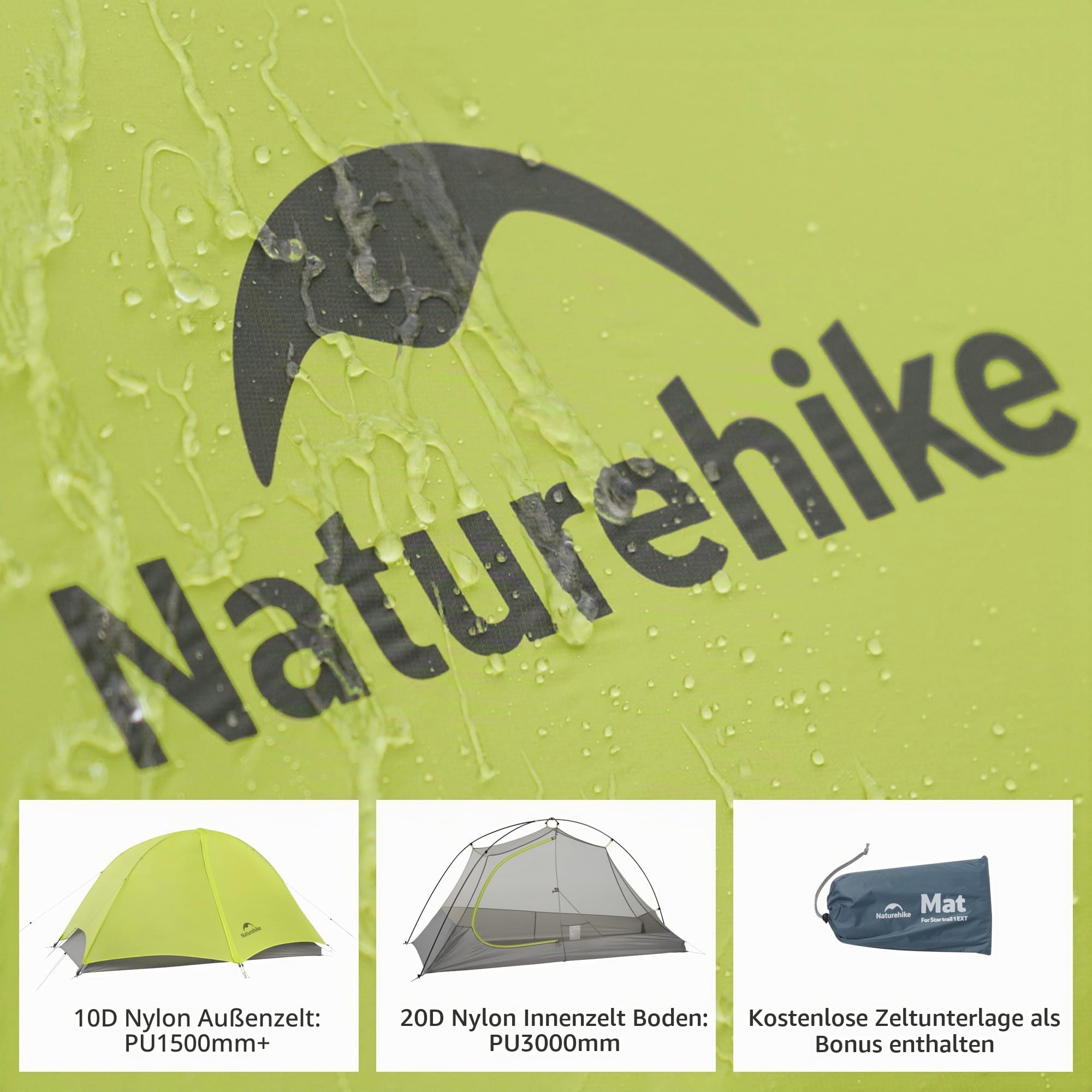 Naturehike Star Trails EXT Wanderzelt Ultraleichtes 1-2 Personen Campingzelt, Wasserdichtes Outdoor Zelt für Abenteuer, Kompaktes Design mit Autotauglichkeit