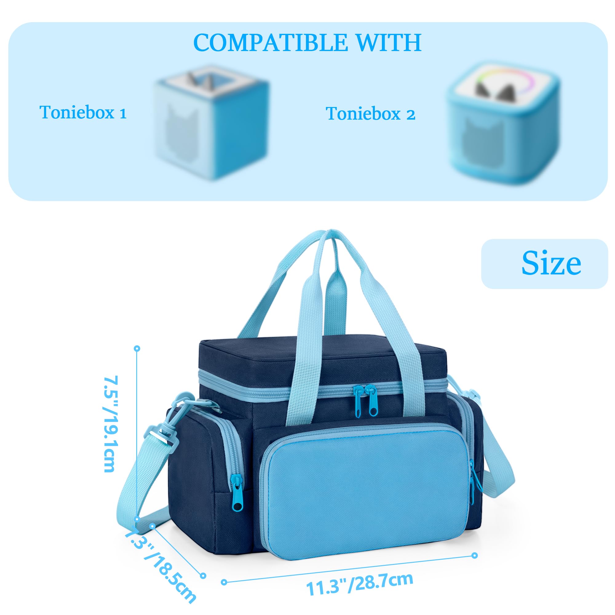 LoDrid Tragetasche kompatibel mit Toniebox 1/2, Aufbewahrungstasche Organizer für Audio-Player-Set und Zubehör mit Griff und Schultergurt, Blau, nur Tasche (patentiertes Design)