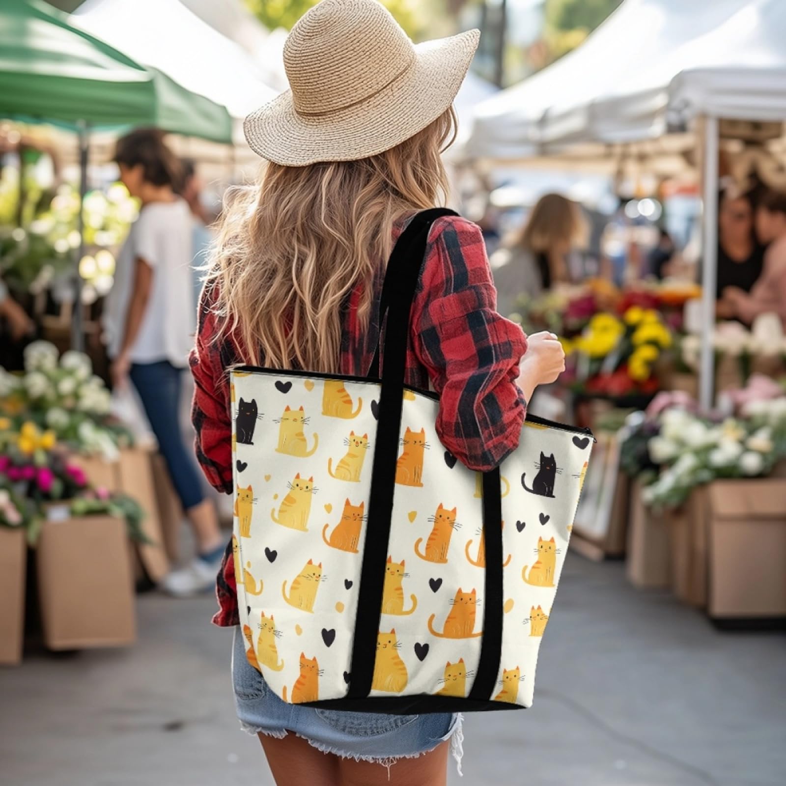 Tote Bag Tela Bolsas de Tela Poliéster Bolso de Mano de Mujer Reutilizable Bolsa Compra Plegable Tote Bag Cremallera Bolso Viaje Duradero Totebag