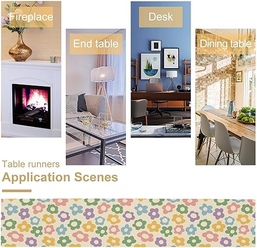 Miniatura 233 de Camino de mesa ondulado de los años 70, retro, hippie abstracto, vintage, verde, rosa, con estampado de ondas para el hogar, cocina, comedor, patio,