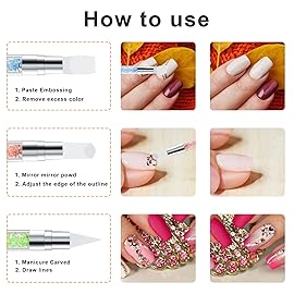 Sliverdew 10 Pcs Nail Art Sculpture Pen Dual Tipped Silicone Nail Tools Nail Art Acrylic Pen Silicone Brushes for Resin Nail Art Tools for Design Nail Foil Carving Drawing Effect Shaping Drawing